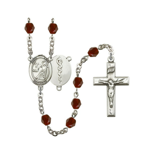 Gift Boxed St and 1 5/8 x 1 inch Crucifix Silver Finish St Luke the Apostle-Doctor Center Luke the Apostle-Doctor Rosary with 6mm Aqua Color Fire Polished Beads 